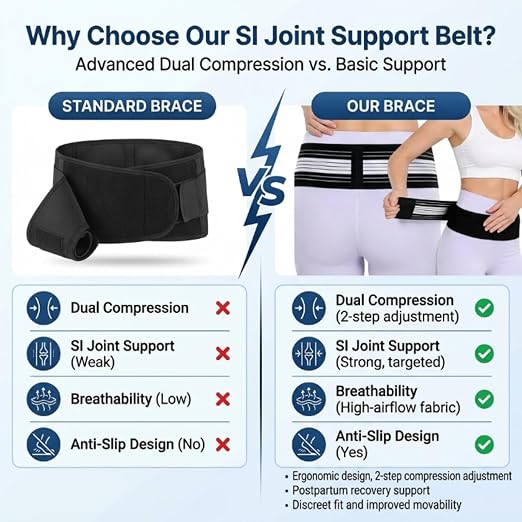 Lightweight Back Brace for Women Men, Pain Relieving Wide Lumbar Support | Adjustable Dual Compression Support Belt Alleviates Lower Back, Hip, Sciatica Pain – Ideal for Work, Exercise & Daily Wear