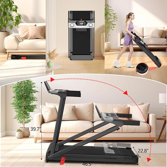 Treadmill with Incline Foldable Treadmills for Home,12% Incline Walking Pad Treadmill with Handle Bar and LED Display,3-in-1 Portable Treadmills, 3.0HP Quiet Brushless