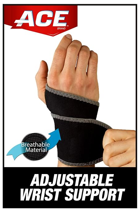 ACE Brand Adjustable Compression Wrist Support, Moderate Support for Weak, Sore or Injured Joints, Wrist Support Conforms to Wrist, One Size Fits Most