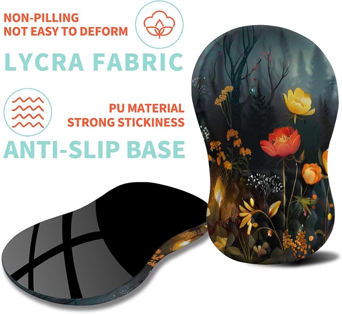 Ergonomic Mouse Pad Wrist Support with Memory Foam Massage Bulge, Carpal Tunnel Pain Relief Mousepad Wrist Rest for Mouse(12x8 inch, Midnight Forest)