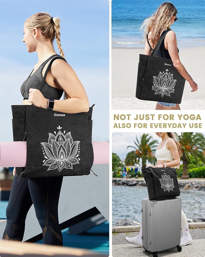 Gonex Yoga Mat Bag with Zipper Mat Carrier Canvas Gym Tote | Durable Canvas, Zipper Closures Prevent Slipping, Quick Access, Bottle Holder, Fits Yoga Blocks, Gym & Travel Use