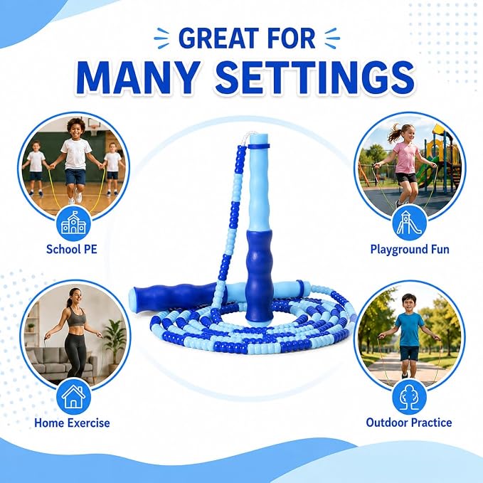 Jump Rope for Kids, Beaded Jumping Rope for 8-12, 9Ft Adjustable Skipping Rope with Soft Beaded, Tangle-Free Jumprope for Girls Boys, Students Outdoor Fitness Exercise
