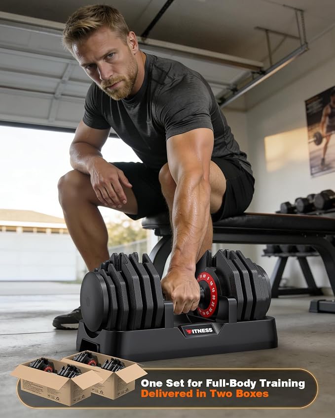 Rendpas Adjustable Dumbbell Set for Home Gym Strength Training | 25/55/80LB Pair, 10-in-1/16-in-1 Weight Set, 1-Sec Quick Adjust, Non-Slip Knurled Grip, Dual-Lock Safety, Space-Saving Tray