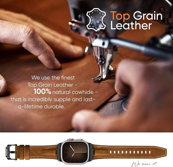 Suitisbest Leather Band Compatible for Apple Watch Ultra Band 49mm 46mm 45mm 44mm 42mm 41mm 40mm, Genuine Leather Replacement Strap for iWatch series 11 10 9 8 7 6 5 4 3 2 1, SE 3 2 1, Ultra 3 2 1