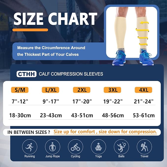 CTHH Calf Compression Sleeve for Men & Women Footless Compression Socks | 3 Pairs Graduated Compression Leg Sleeve Support for Shin Splints Pain Relief Running Flying Cycling Fitness Nurse