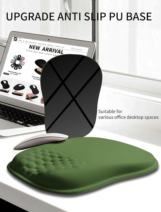 Hokafenle Ergonomic Wrist-Hugging Mouse Pad Wrist Support, U-Shaped Holding Wrist Rest Mousepad for Carpal Tunnel Pain Relief with Cushioned Memory Foam Slope Massage Bulge (10.2x8.3 in,Dill Green)