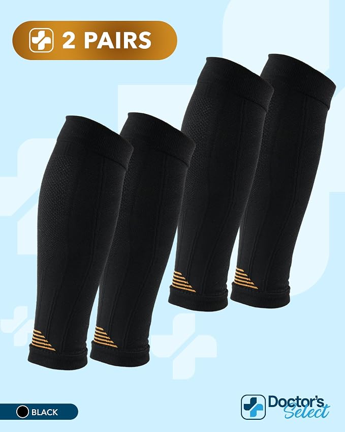 Doctor's Select 2 Pairs Copper Calf Compression Sleeve - Leg Compression Sleeves for Women & Men, Shin Splint Relief