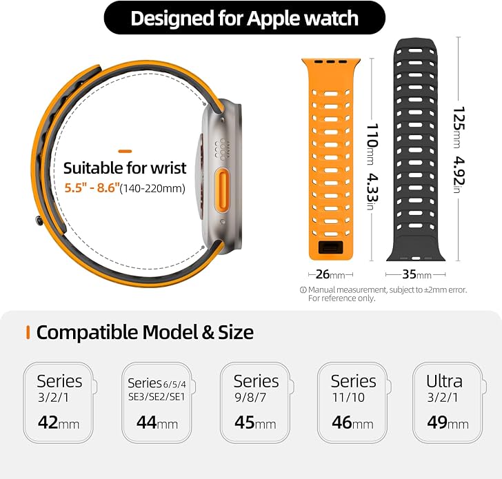 X-it Magnetic Watch Band for Apple Watch Ultra 49mm, 46mm/45mm/44mm, Silicone Sport Strap with Strong Magnet for Men and Women, Compatible with Apple Watch Series 11/10/9/8/7/6/5/4/3/2/1 and SE