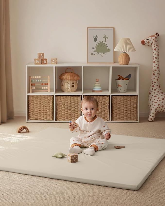 Blissful Diary Vegan Leather Baby Play Mat, 47''x47'', Beige | thick cushion, safe and soft fabric, waterproof and wip clean, indoor use, non-slip bottom, stylish mordern decor
