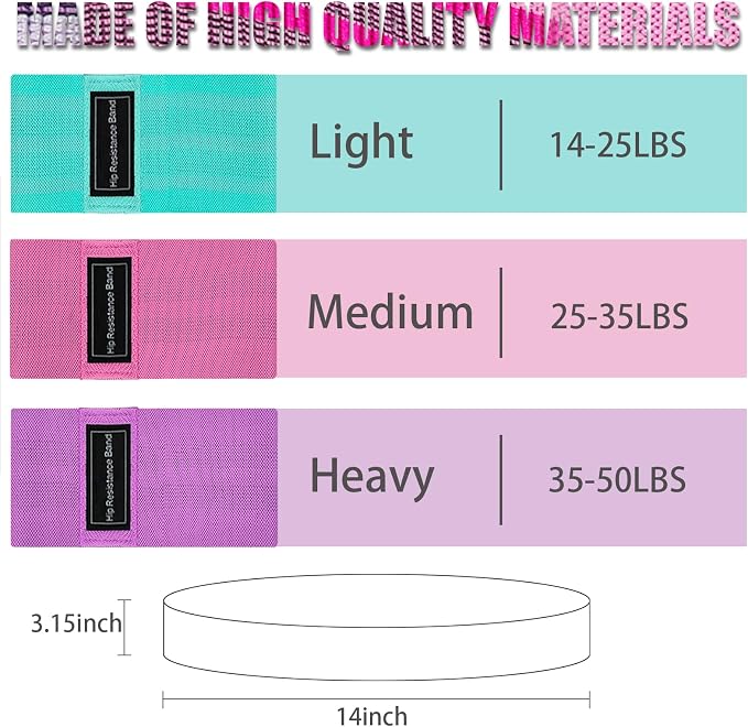 Exercise Bands, 3 Levels Fabric Resistance Bands for Working Out, Workout Bands Resistance for Women & Men, Multi-Colored Fabric Booty Bands for Leg Strength Training, Rehab, Yoga