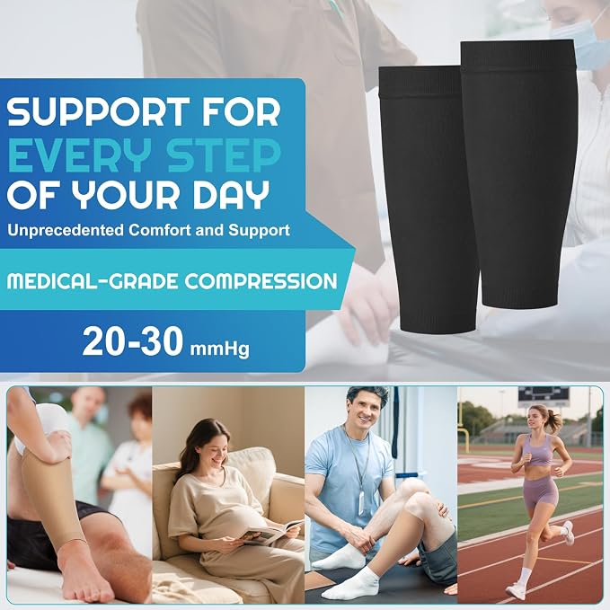 2 Pairs Calf Compression Sleeves Women&Men 20-30mmHg Medical Shin Splint for Leg Surpport Relief Pain Varicose Veins