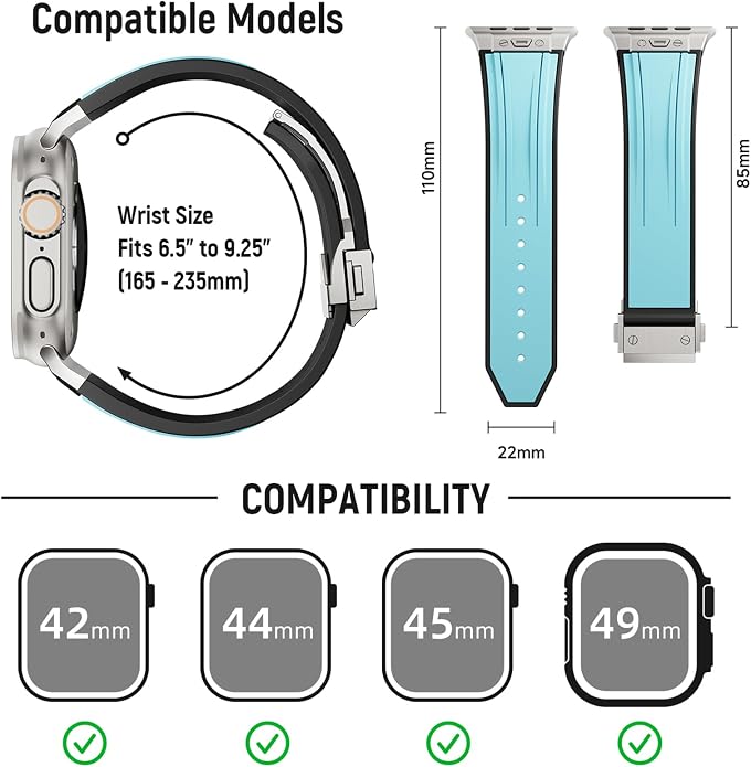 Luxury Watch Band for Apple Watch Ultra 2/Ultra 49-42mm | Metal Connector & Folding Clasp,316L Stainless Steel,Men Silicone Strap Compatible with iWatch Series 10 9 8 7 6 5 4 3 2 1 SE