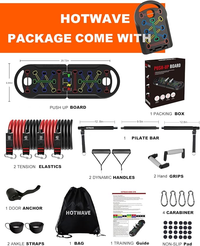 HOTWAVE Push Up Board, Portable PushUp Board, Foldable 20 in 1 Push Up Bar | Multifunctional Pushup Handles for Floor, Professional Strength Training Equipment For Men and Women at Home Gym