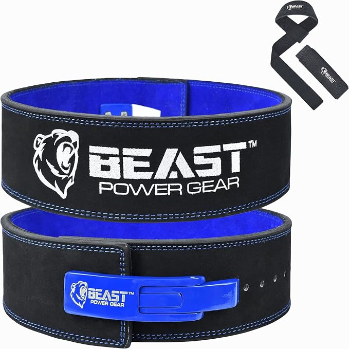 Beast Power Gear Weight Lifting Belt Lever Buckle 10MM 13MM Thick & 4 Inches Free Strap Weightlifting, Powerlifting, Deadlifts, Squats Men Women