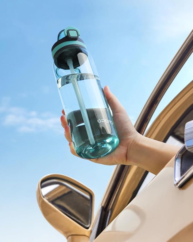 Opard Peak 1000 ml/32 oz Water Bottle with Straw Cap, BPA-Free, Leak Proof Flip Top Bottle