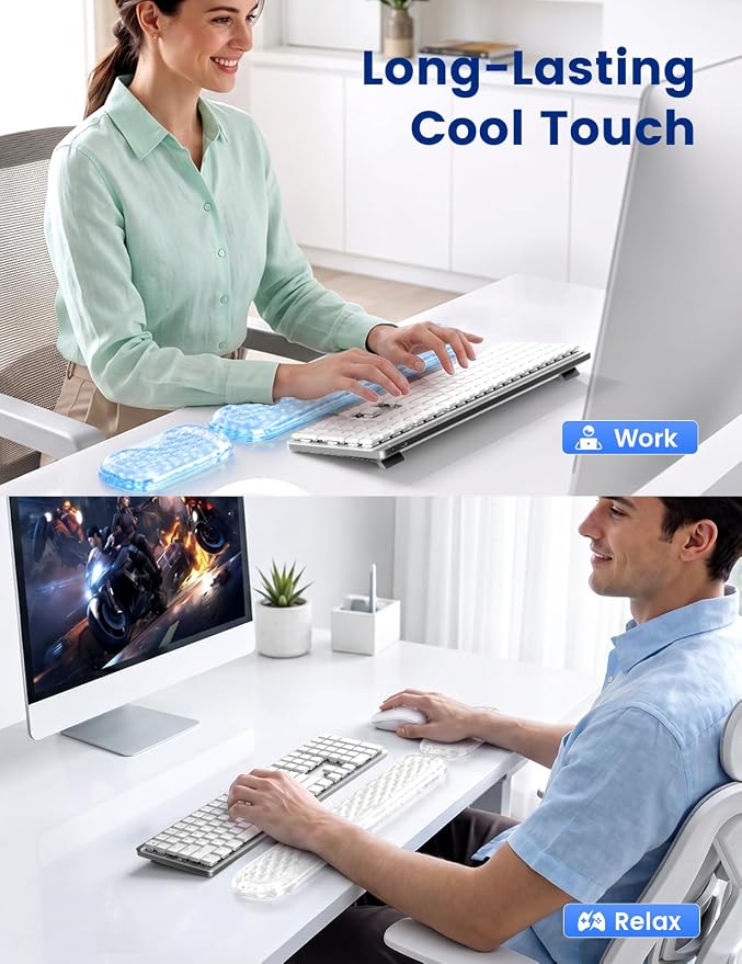 Vaydeer Gel Wrist Rest for Keyboard and Mouse, Ergonomic Keyboard Support Pad with Non-Slip Base, Soft Wrist Support for Typing, Home Office, Gaming, Laptop, Clear