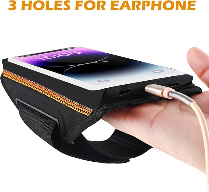 Running Armband with Earphone Bag Cell Phone Armband for iPhone 16 15 Pro 14 Plus 13 11 XR XS, Galaxy S24/S10 Water Resistant Sports Phone Holder Case & Zipper Slot Car Key Holder for 6.9 inch Phone | Zipper Pocket for Keys & Earphones, TPU Touchscreen...