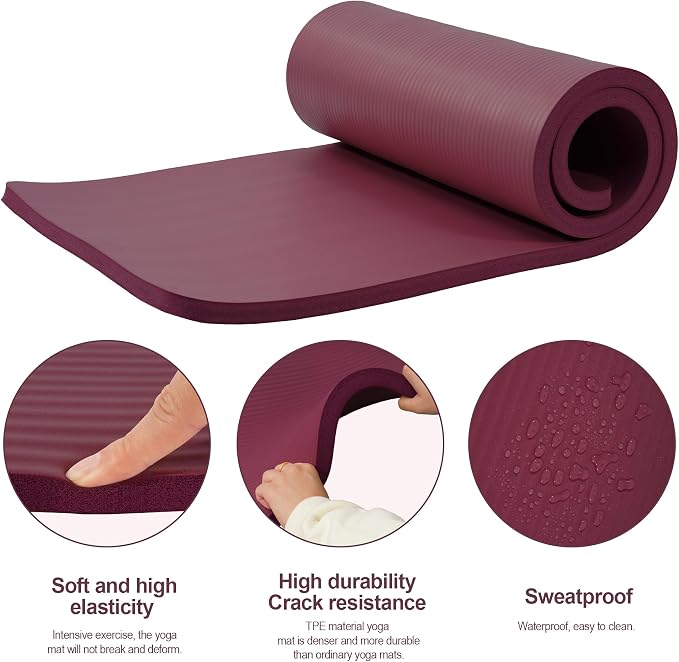 HULKFIT High Density Non Slip Yoga Mat, Extra Thick Exercise Mat with Carrying Strap, for Pilates, Fitness, Home Gym & Floor Workouts - Multiple Thickness & Multiple Color