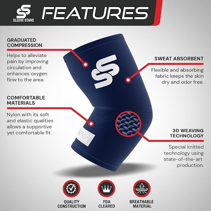 Sleeve Stars Elbow Sleeve for Pain Relief & Protection - Elbow Compression Sleeve for Women & Men - Supportive Elbow Brace for Tendonitis, Recovery & Ideal for Sports, Work