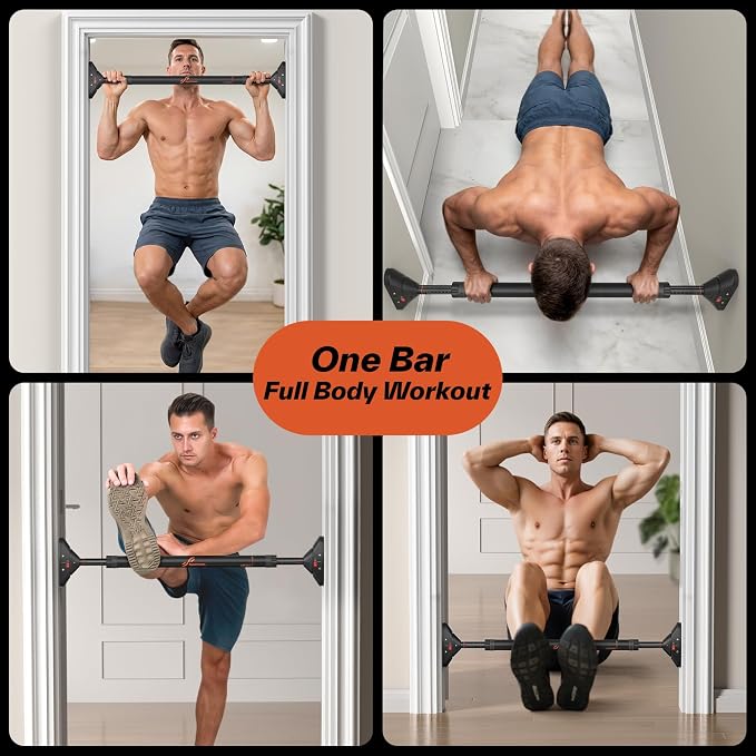 Sportneer Pull Up Bar for Doorway, No-Drill, 29.5-37 in, 440 lb | No-Drill, Adjustable 29.5-37 in, 440 lb, Doorway Fit, Secure Lock, Home Gym, Strength Training