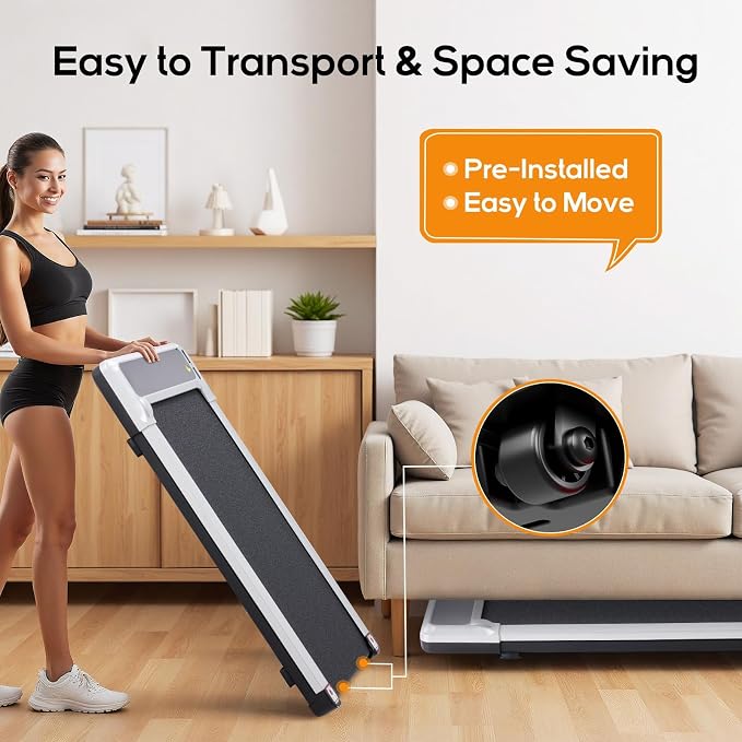 Walking Pad Under Desk Treadmill, Portable Compact Electric Walking Treadmill, Quiet Fitness Machine with Remote Control & LED Display for Home Office