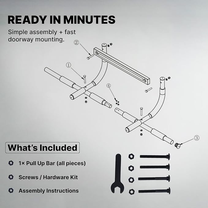 DMoose Fitness Pull Up Bar for Doorway - Upto 250 Lbs Capacity, No Screwing or Slipping, Hanging Pullup & Chin Up Bar for Door Frame - Multi Padded Grips for Strength Training with Installation Guide