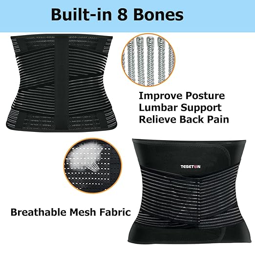 TESETON Back Support Belt for Men and Women, Braces for Relief Lower Back Pain, Scoliosis, Sciatica,Herniated Disc,Protect Belt for Workout Sports 03 Black XL