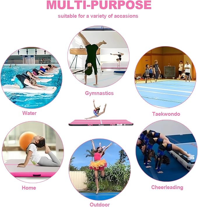 FBSPORT Inflatable Air Gymnastics Mat Training Mats 4/8 inches Thickness Gymnastics Tracks for Home Use/Training/Cheerleading/Yoga/Water with Pump