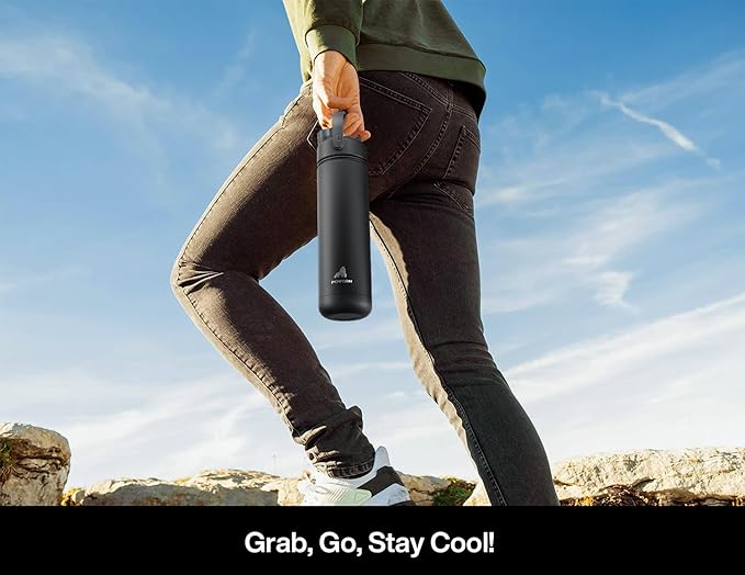 POWCAN 26 oz Insulated Water Bottle: Straw and Spout Lid, Glow-in-the-Dark | Leak-proof, Keep Cold 24H, Cupholder Friendly, BPA-Free, Stainless Steel Water Bottle for Gift, Hiking, Trip (Gilded Flutter)