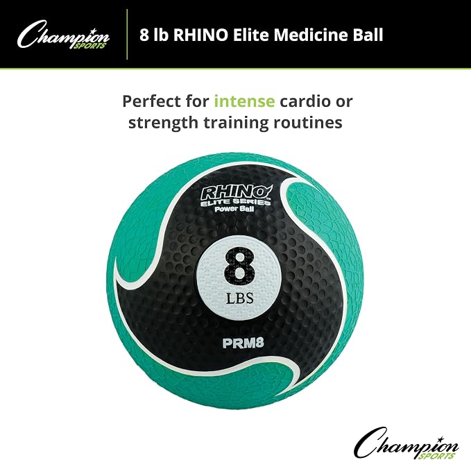 Champion Sports Rhino Elite Medicine Ball – Textured Surface, Superior Grip, Hollow Synthetic Rubber for Consistent Bounce & Durability, Multiple Weights & Colors - Optional Rebounder Sold Separately