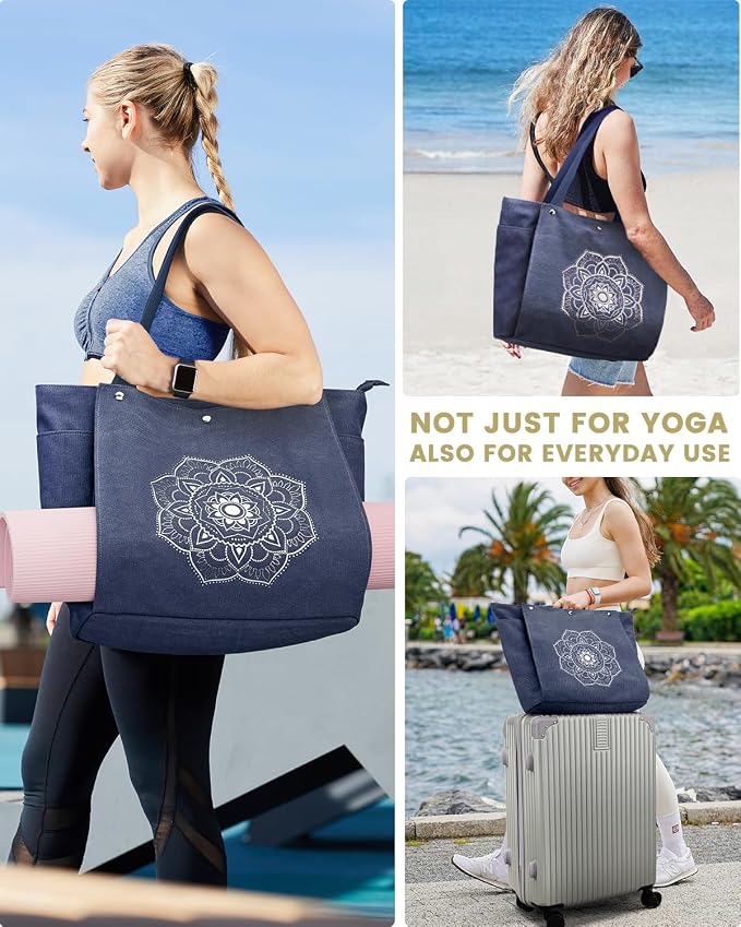 Gonex Yoga Mat Bag For Women Canvas Tote Pilates Gym Bag With Mat Carrier | Front-Opening Quick Access Mat Straps, Durable Cotton Canvas, Machine Washable, Bottle Holder Multi Pockets, Yoga Gym Travel