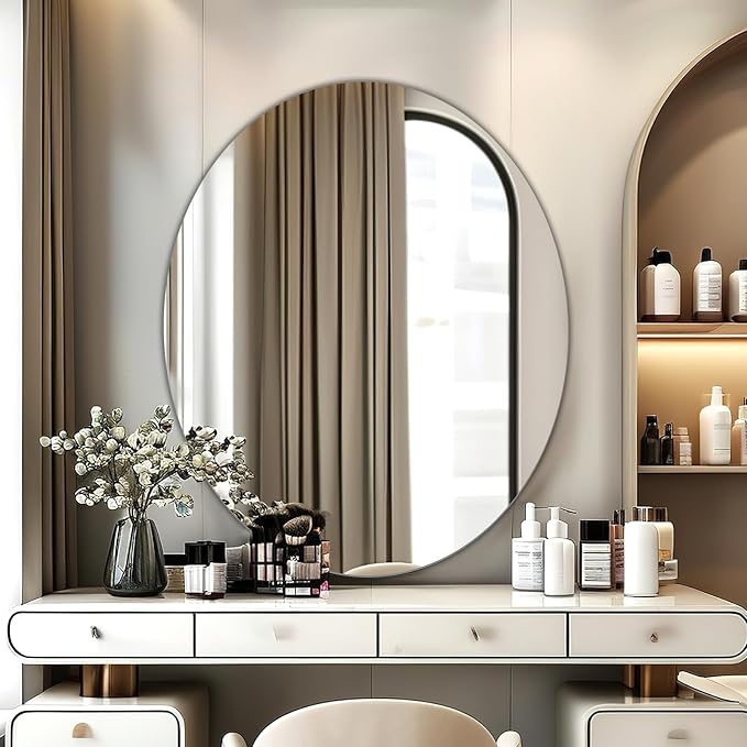 JUNEBRUSHS Oval Mirror, Acrylic Oval Bathroom Mirrors 17x14 Inchs | Unbreakable Frameless Wall-Mounted Mirrors, for Wall Bedroom Home Decor