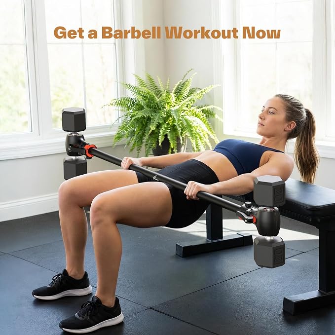 Sportneer Dumbbell to Barbell Converter Bar | Adjustable Fit, 200 lb Capacity, Secure Lock, Tool-Free Setup, 130cm Bar, Full-Body Training, Barbell Feel, Space Saving