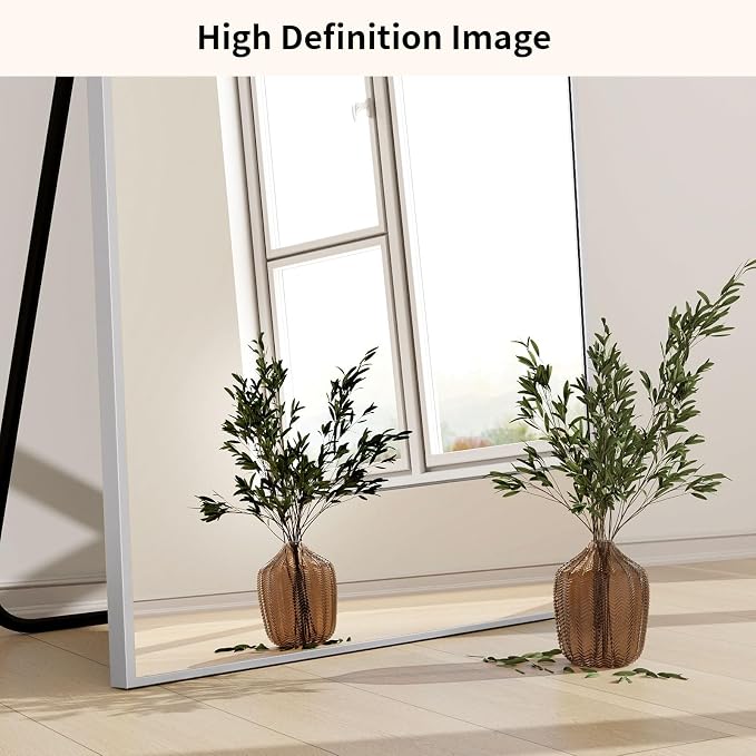 Easly 40"X86" Full Length Mirror with Stand, Silver Large Floor Mirror | Rectangular Full Body Mirror for Bedroom, Living Room or Closet, Wall-Mounted or Freestanding, Aluminum Alloy Frame