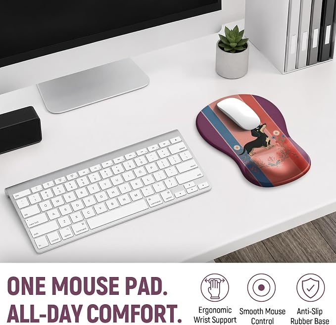 Ergonomic Mouse Pad with Wrist Rest, Gel Wrist Support, Wiener | 10.2 x 7.6 in Mouse Pad with Smooth Fabric Surface and Non-Slip Rubber Base for Office, Home, Study, and Gaming