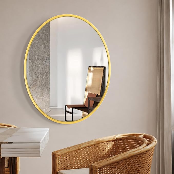 Bathroom Vanity Mirror for Wall, 28''x22'' Gold Oval Bathroom Mirror for Over Sink, Bedroom, Living Room, Entryway, HD Tempered Glass, Wall Mounted Horizontally or Vertically