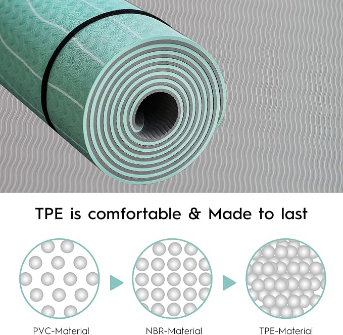 TPE Yoga Mat (72" x 24" x 5mm) - Cruise Color Non-Slip Workout Mat with Alignment Lines for Women & Men - Durable, Eco-Friendly, Latex-Free Exercise Mat for Home, Pilates & Fitness by ENERGI CORE