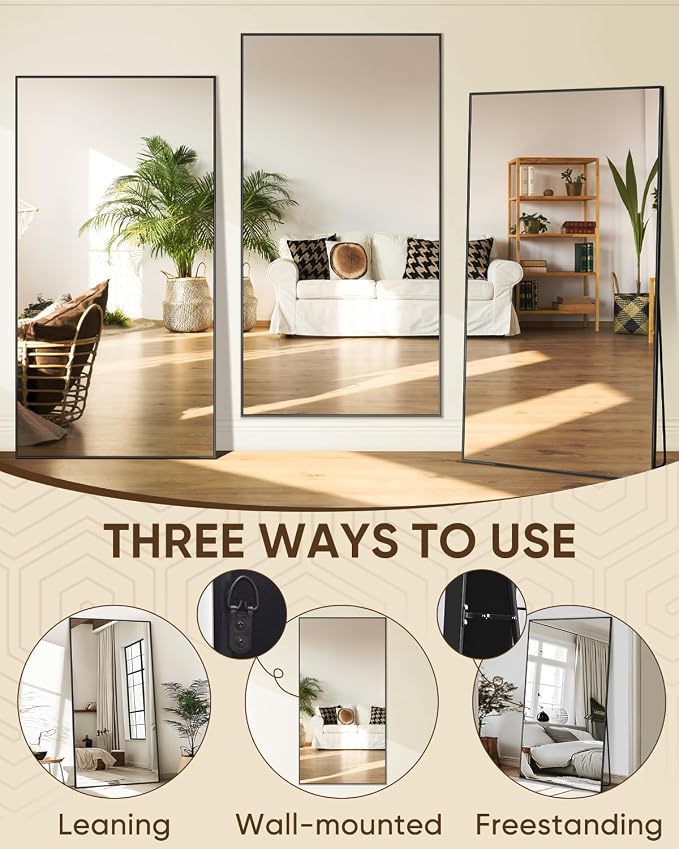 Antok Full Length Mirror, 78"x38" Floor Mirror, Floor Standing Freestanding Full Body Mirror with Stand for Bedroom, Hanging Mounted for Living Room Cloakroom, Black