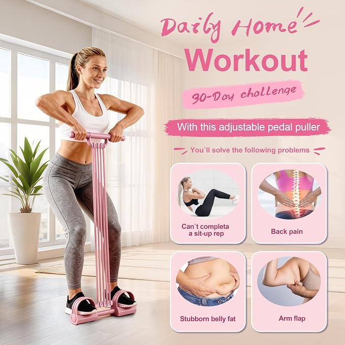 Multifunction Foot Pedal Resistance Bands with Handles, 3 in 1 Tension Rope Elastic Fitness Band for Home Workout, Yoga,Stretching, Full Body Exercise for Abs, Core, Waist, Arm, Leg
