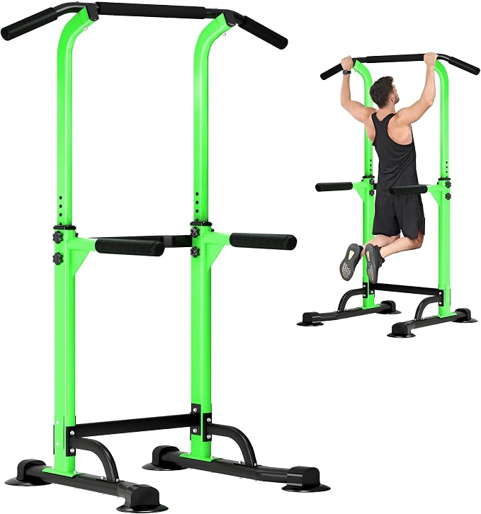 DlandHome Power Tower Pull Up Bar Dip Station,Adjustable Height Dip Stand | Multi-Function Fitness Equipment for Strength Training Home Gym,Stable Steel Frame for Pull Ups Dips Push Ups,Supports 330LBS