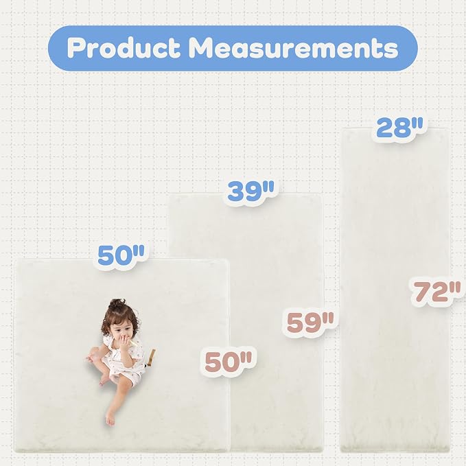 1.3" Thick Baby Floor Play Mat 50x50 Padded Foam Mat for Kids Cream | Memory Mat for Baby to Play on Floor Waterproof Easy Care with Non-Slip Tummy Time Play Mat for Nursery Playroom Classroom