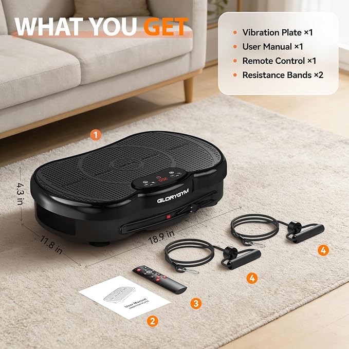 Vibration Plate Exercise Machine for Body Shaker Machine & Weight Loss, Shake Plate with Resistance Bands, 120 Speed Levels, Remote Control, Full Body Workout, Compact Home Gym Equipment