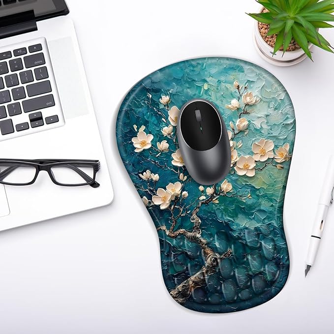 YIWEI Ergonomic Mouse Pad with Wrist Rest for Carpal Tunnel Pain Relief | Memory Foam Wrist Support,Non-Slip Rubber Base, Keyboard Computer Mousepad,Lycra Cloth Surface,Gaming Home Office