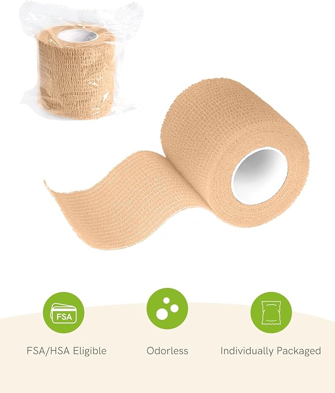 FriCARE Self Adhesive Bandage Wrap, Medical Tape in First Aid Kit, Tan | Elastic Cohesive Bandages for Sports/Vet/Wrist Ankle Wounds, 2 Inches X 5 Yards, Latex-free 6 Rolls
