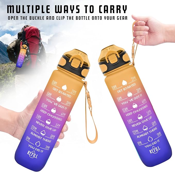Enerbone 32 oz Water Bottle with Times to Drink and Straw, Motivational Drinking Water Bottles with Carrying Strap, Leakproof BPA & Toxic Free, Ensure You Drink Enough Water for Fitness Gym Outdoor
