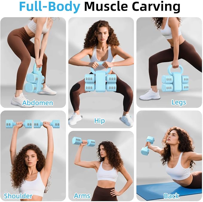 2-in-1 Adjustable Dumbbell Set, 4-Level Weights for Women | Convertible Dumbbell & Kettlebell, Adjustable 2.2-5.5lb Each, Quick-Change Button, Compact for Home Gym, Office & Outdoor