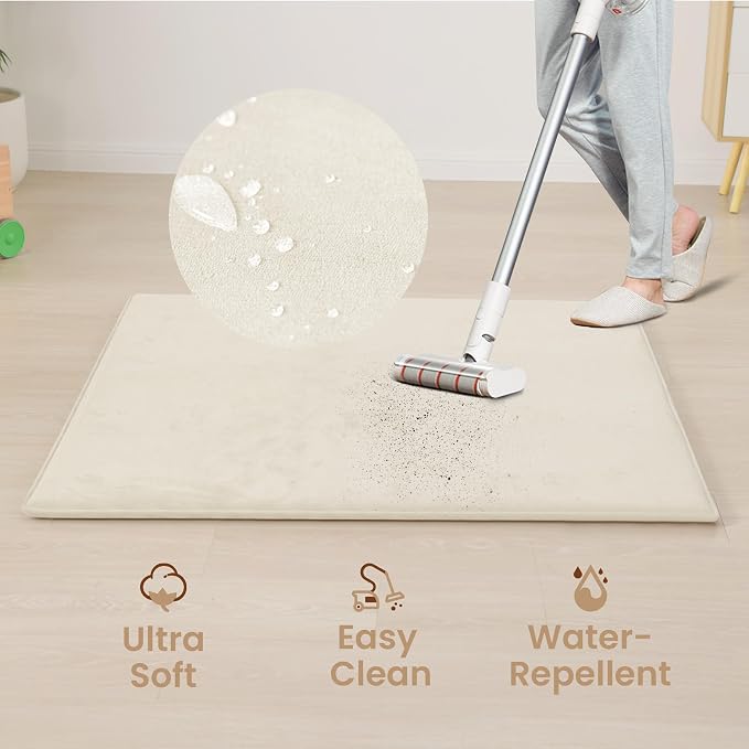 Baby Play Mat for Floor,1.3" Thick Foam 50"×65" Playpen Mat for Tummy Time,Non-Toxic Certified Water Repellent Soft Coral Velvet for Toddler,Infant,Kids,Non-Slip Backing Safe for Crawling(Cream)