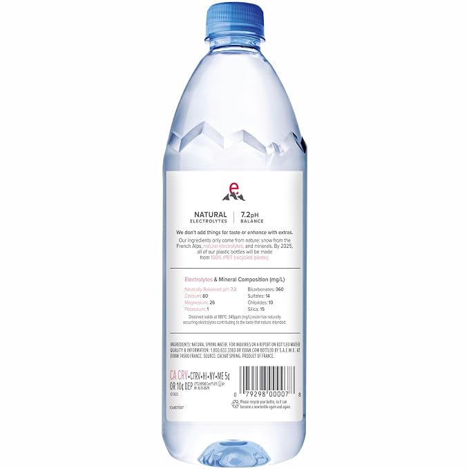Evian Natural Spring Water, 1 L bottle, 12 pack