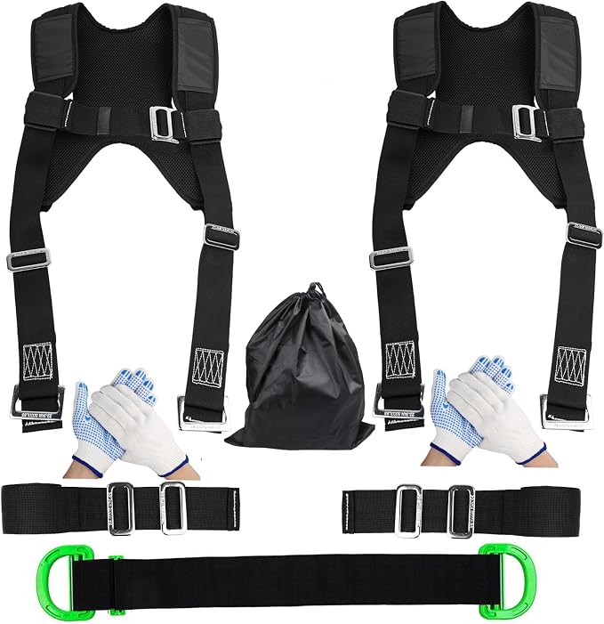 Furniture Moving Straps with Chest Buckle, 2-Person Lifting and Moving System, Adjustable Carrying Moving Shoulder Strap for Furniture, Appliances, Mattresses Heavy Objects up to 1000lbs