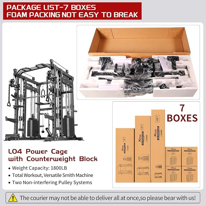 XGSW Smith Machine with Weight Stack, Multi-Function Squat Rack Power Cage with Cable Crossover System, for Home Gym